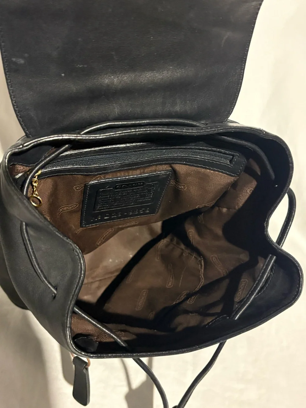 Y2K Coach Black Leather Backpack Drawstring Brass Hardware